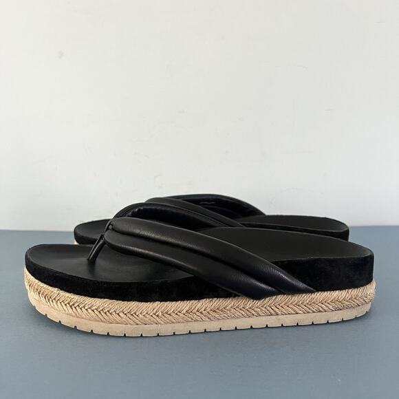 Vince Forest Black Espadrille Thong Platform Slide Sandals - Picture 5 of 10